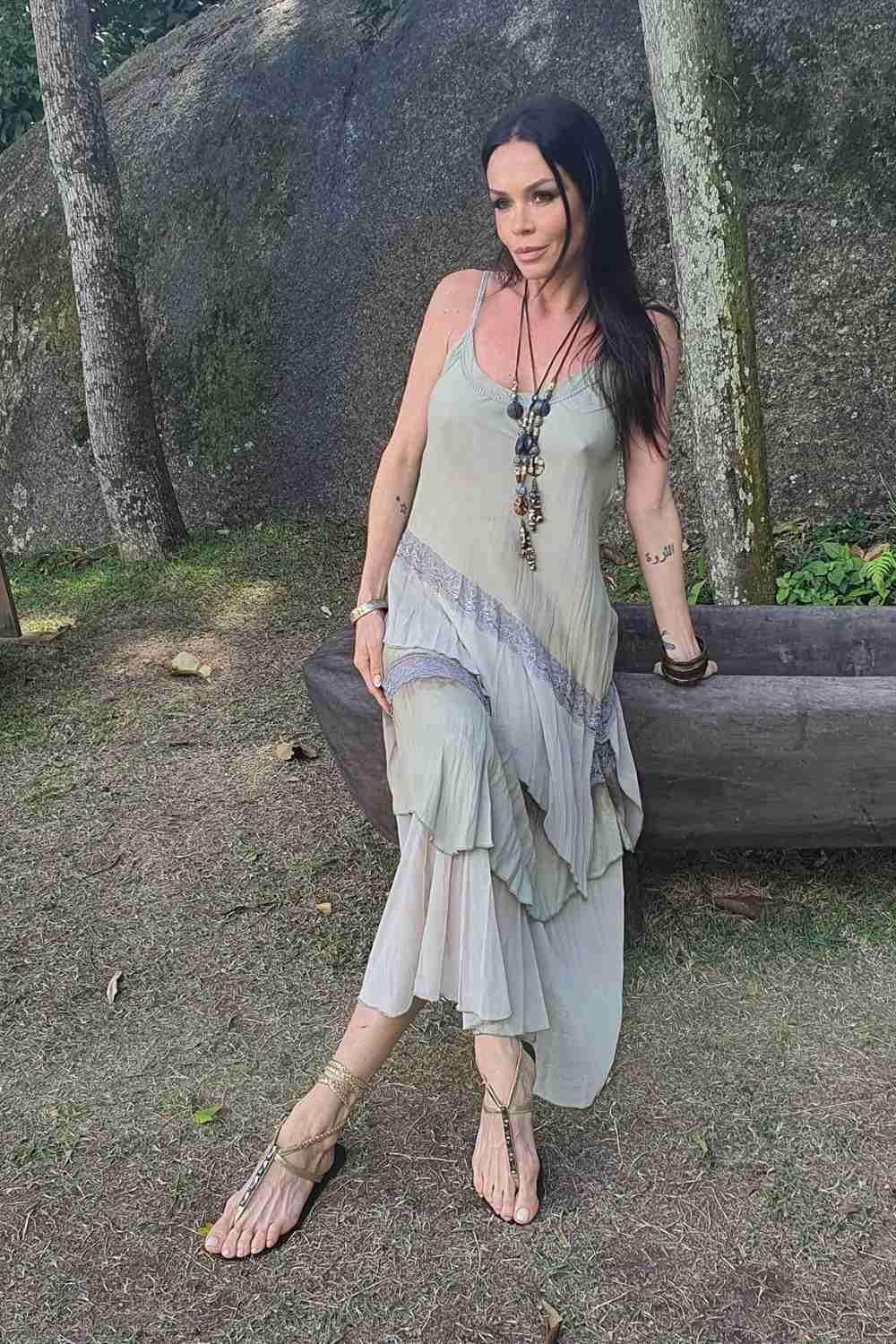 vestido midi alcinha boho chic - Imagem 5