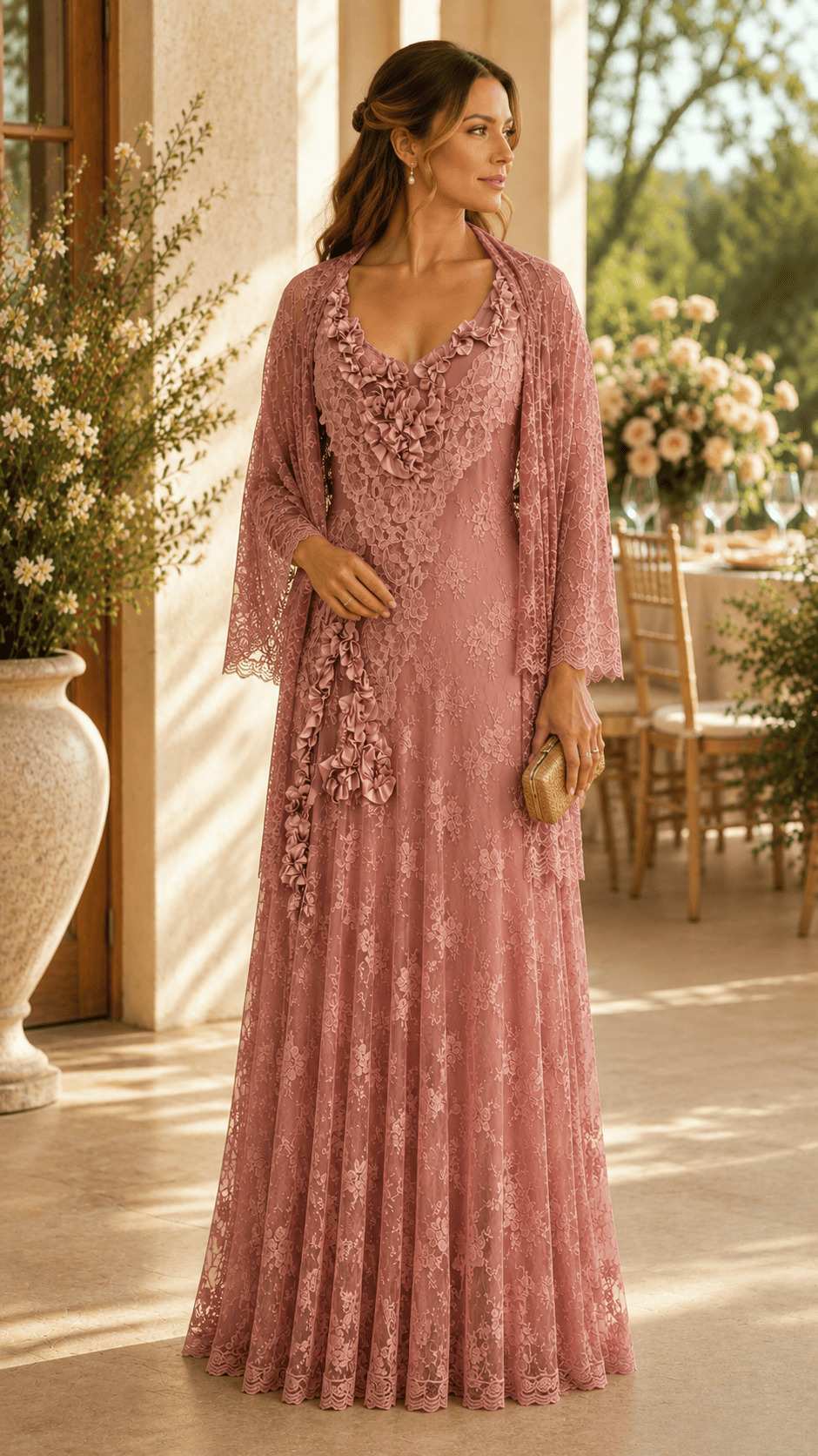 vestido longo renda francesa festa