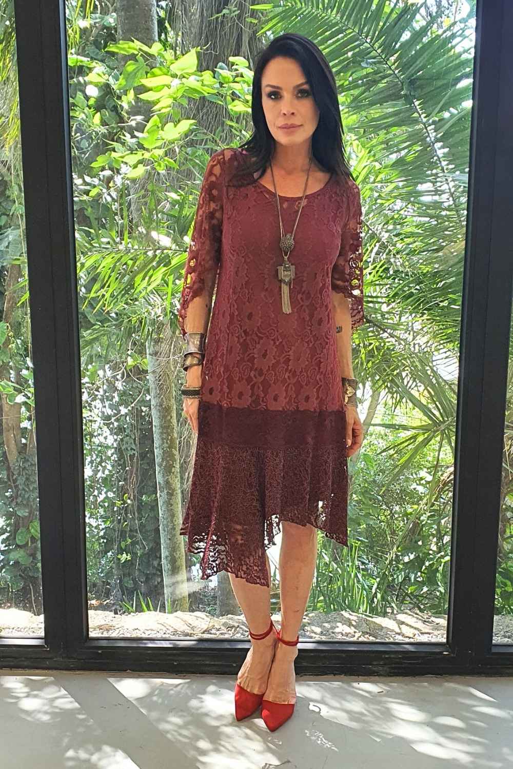 vestido longuete meia manga barra assimétrica - Imagem 3