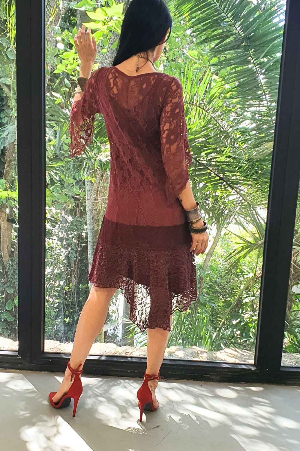 vestido longuete meia manga barra assimétrica - Imagem 4