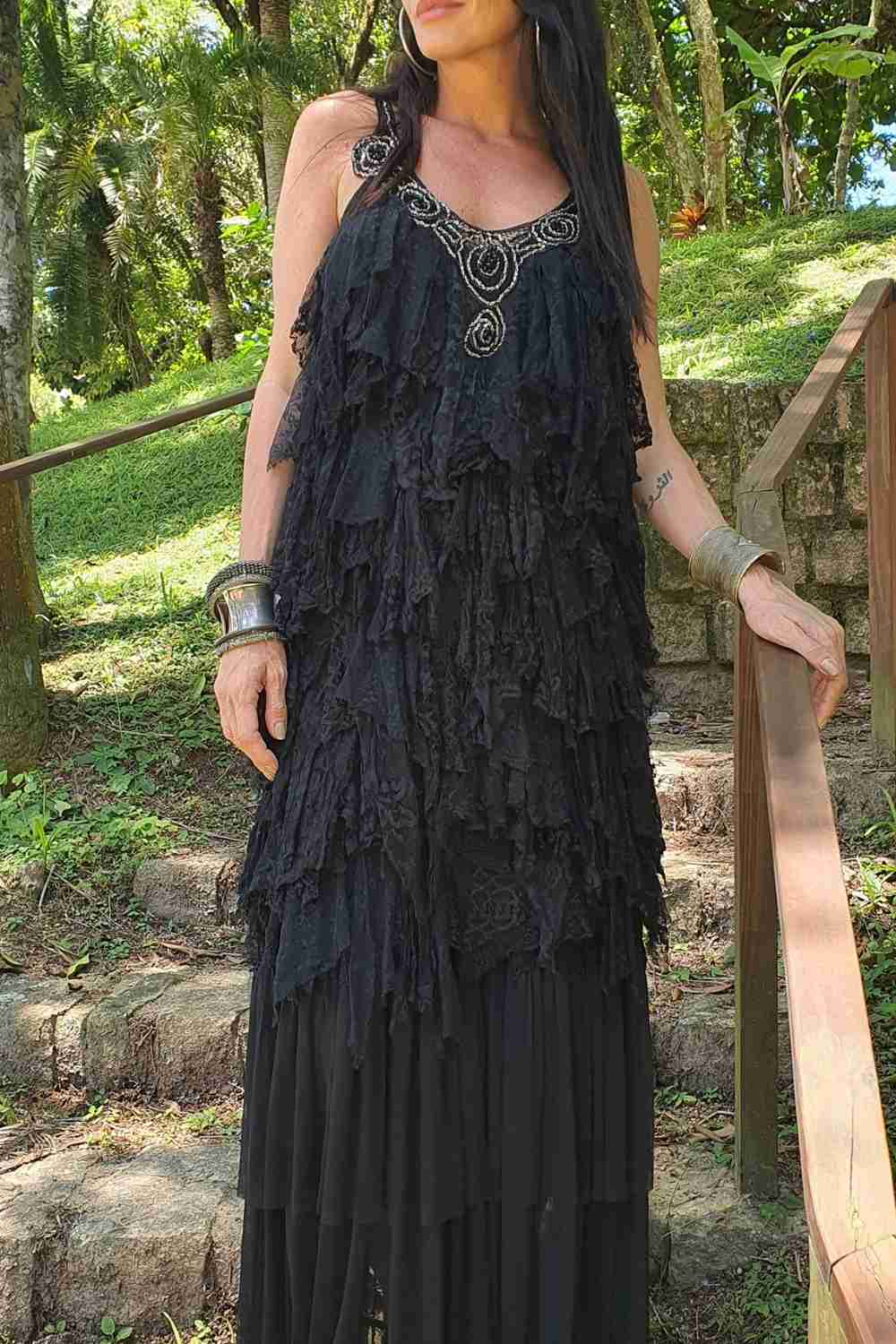 vestido camadas renda saia removível - Imagem 3
