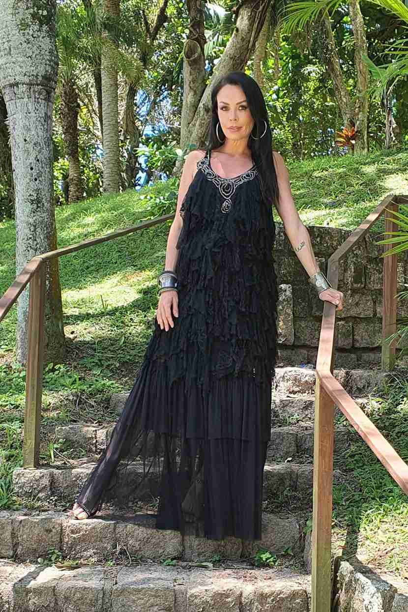 vestido camadas renda saia removível