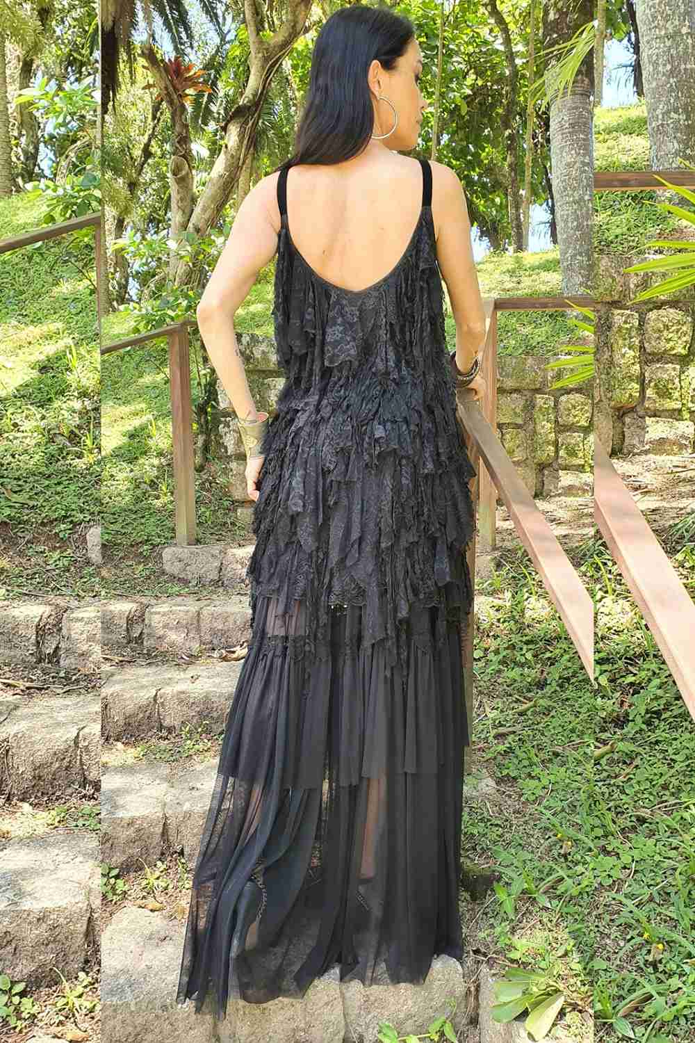 vestido camadas renda saia removível - Imagem 2