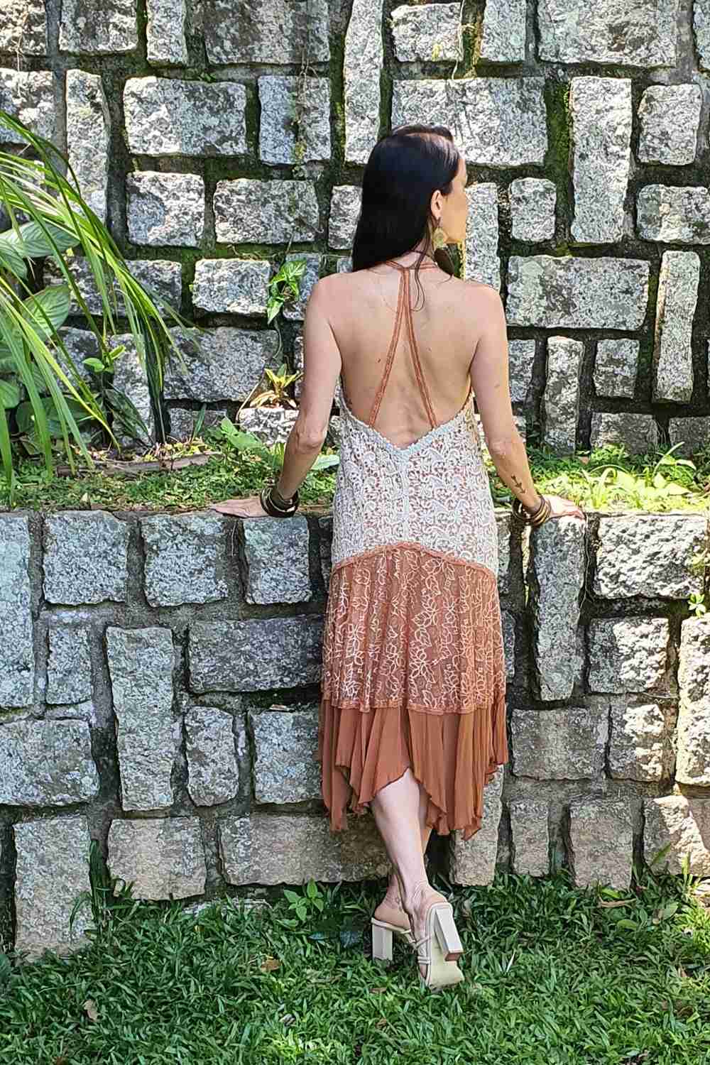 vestido longuete renda decote x costas - Imagem 2