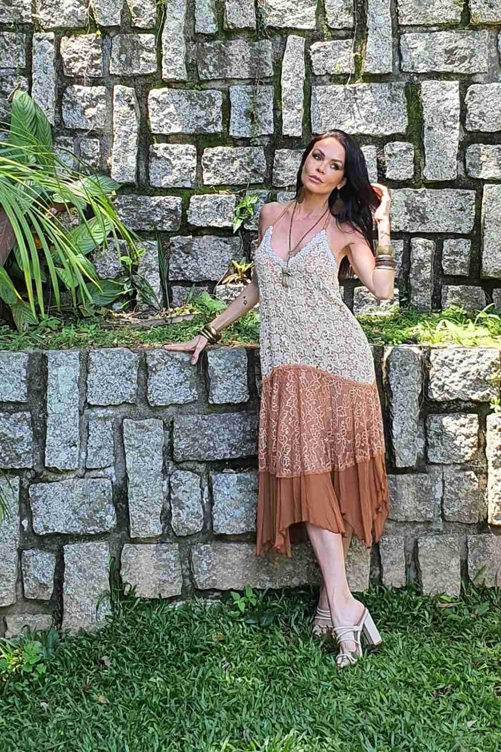 vestido longuete renda decote x costas - Imagem 4