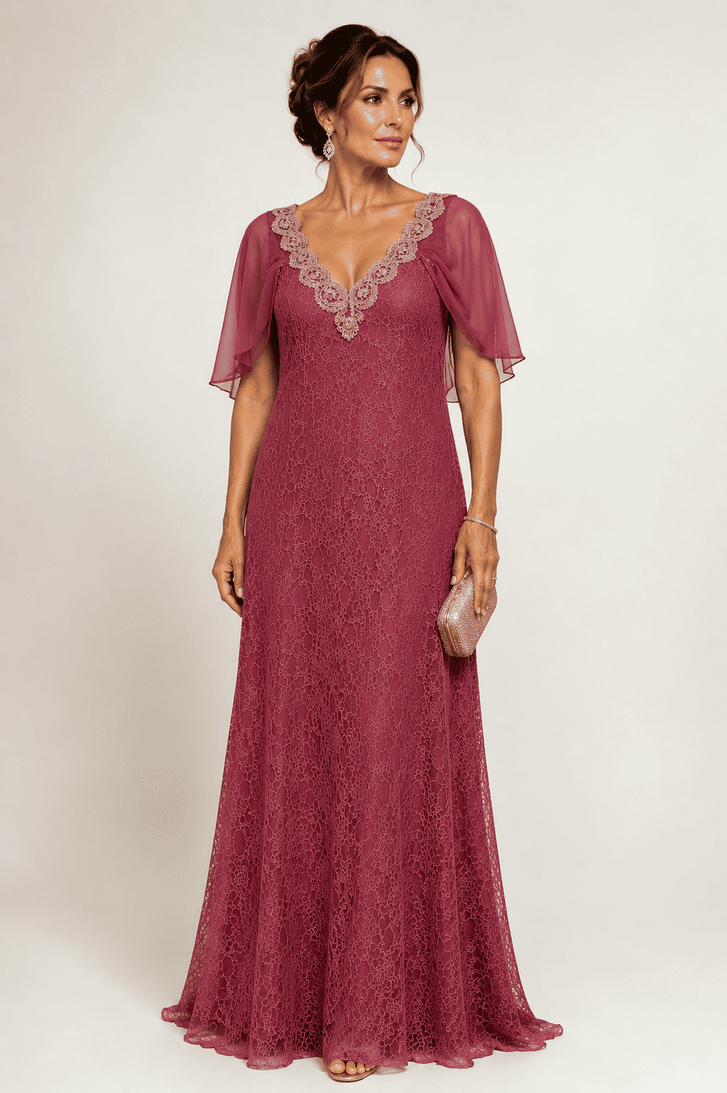 vestido longo renda manguinha tule
