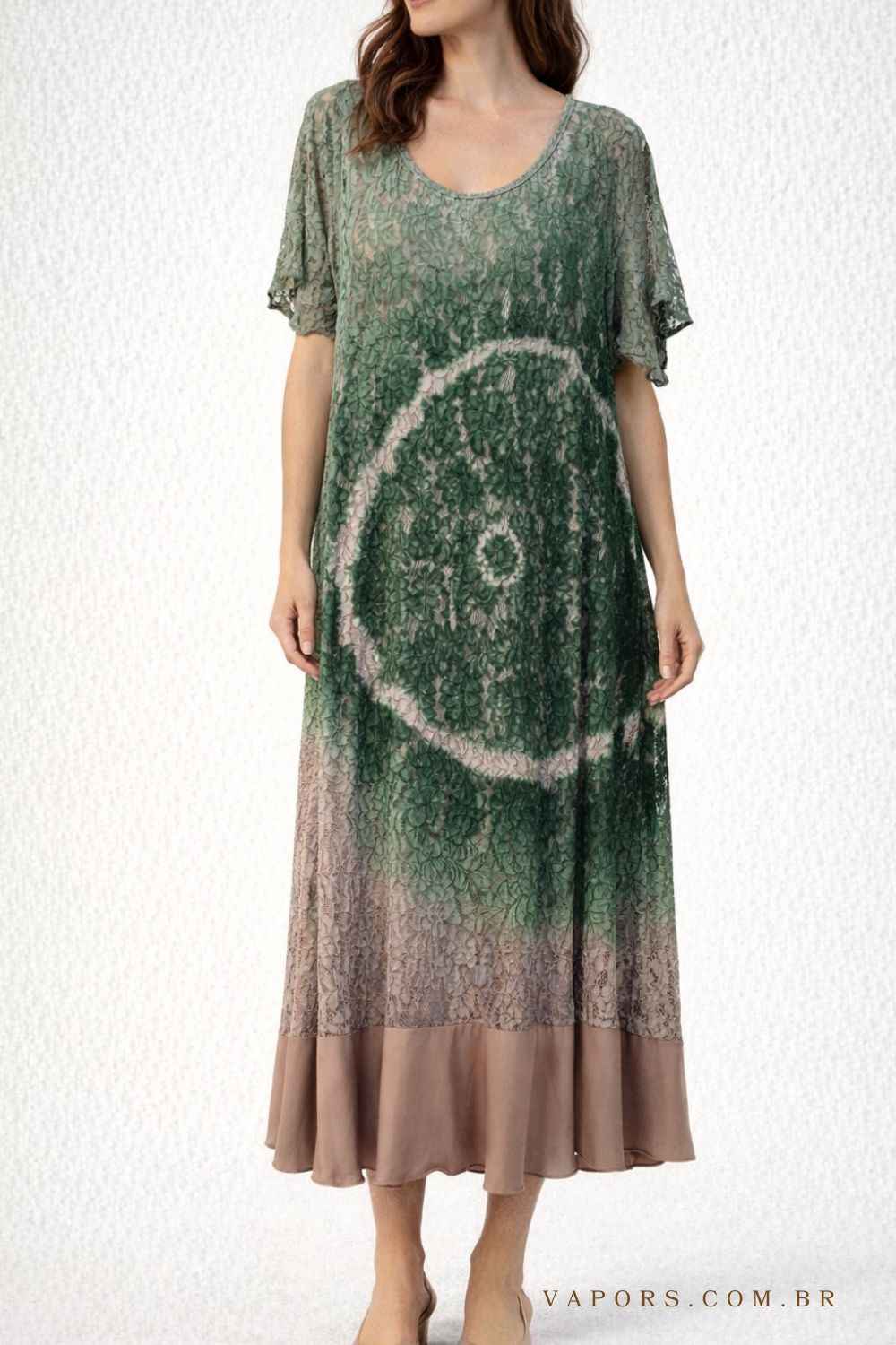 vestido midi de renda boho arabesco