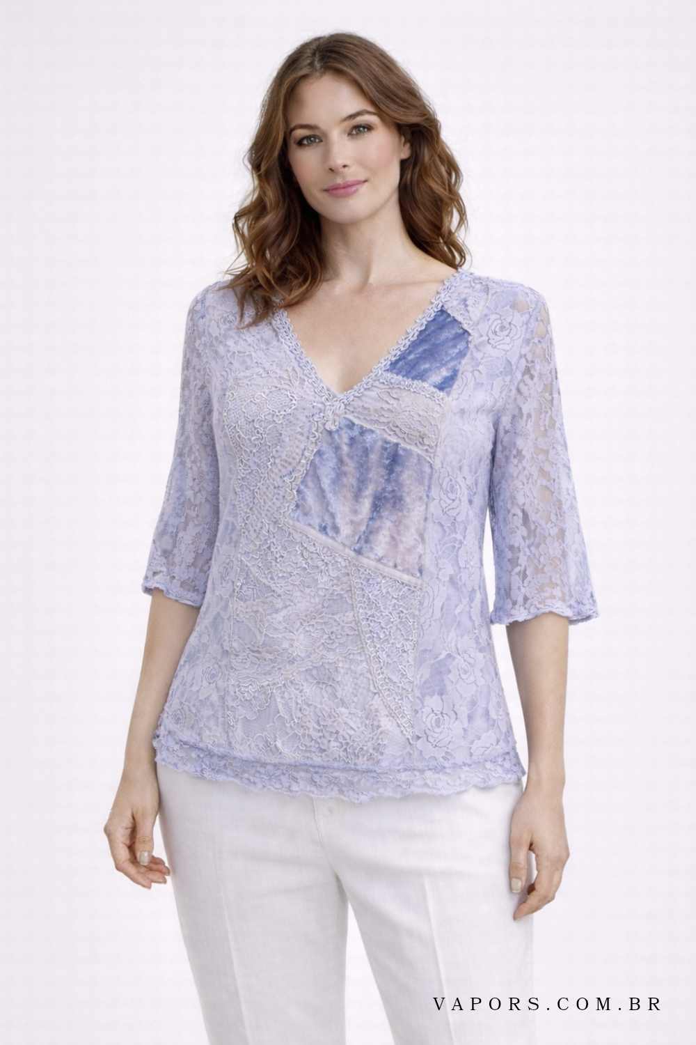 blusa de renda patchwork manguinha