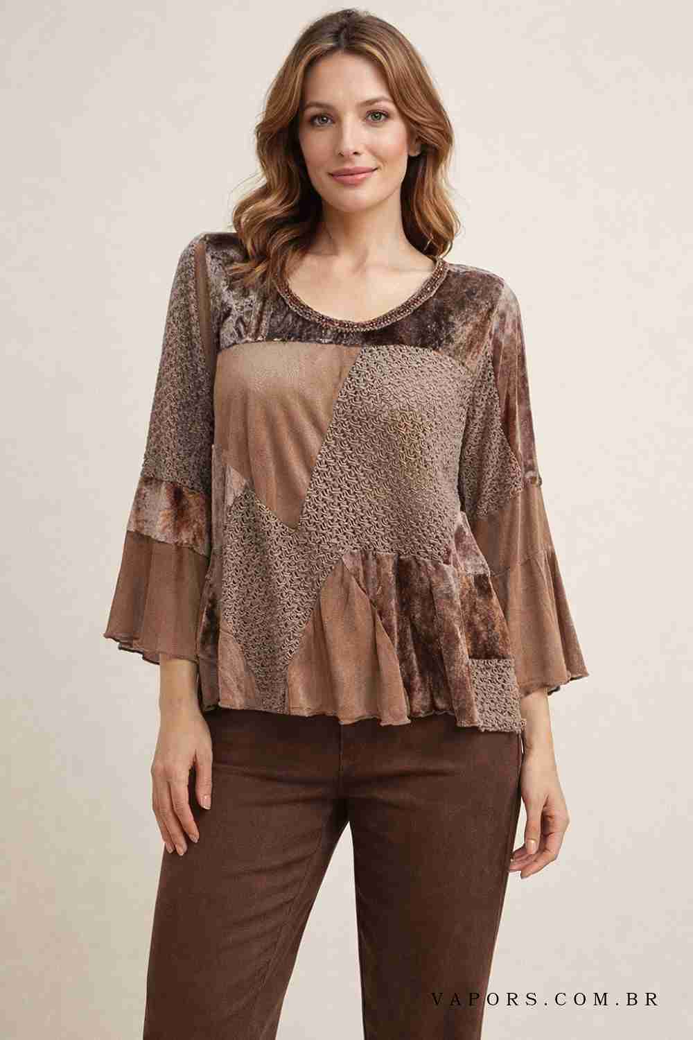 blusa patchwork marrom