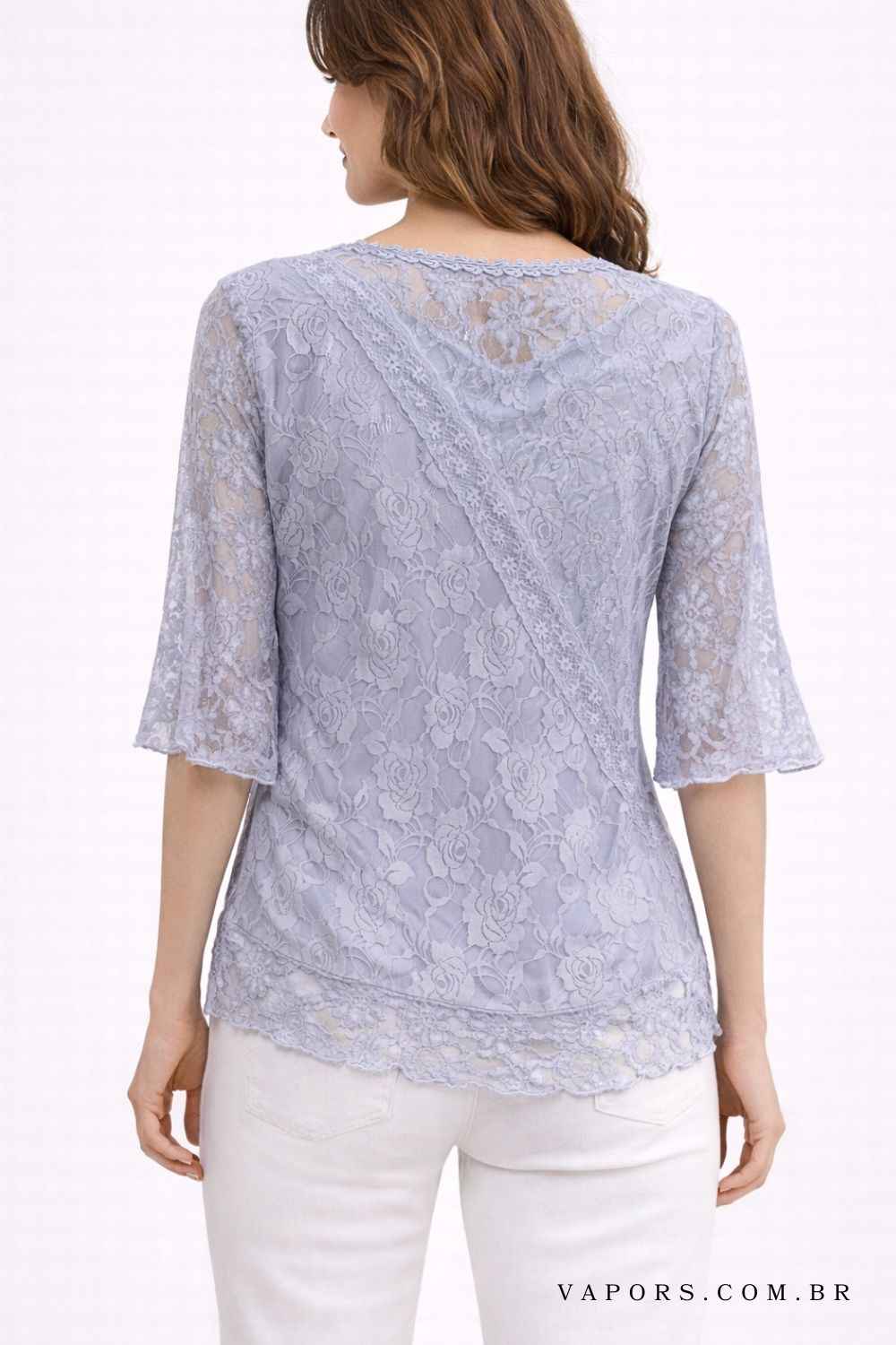 blusa de renda patchwork manguinha - Imagem 3