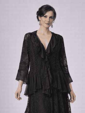 conjunto saia e casaco mangas renda patchwork - Imagem 5