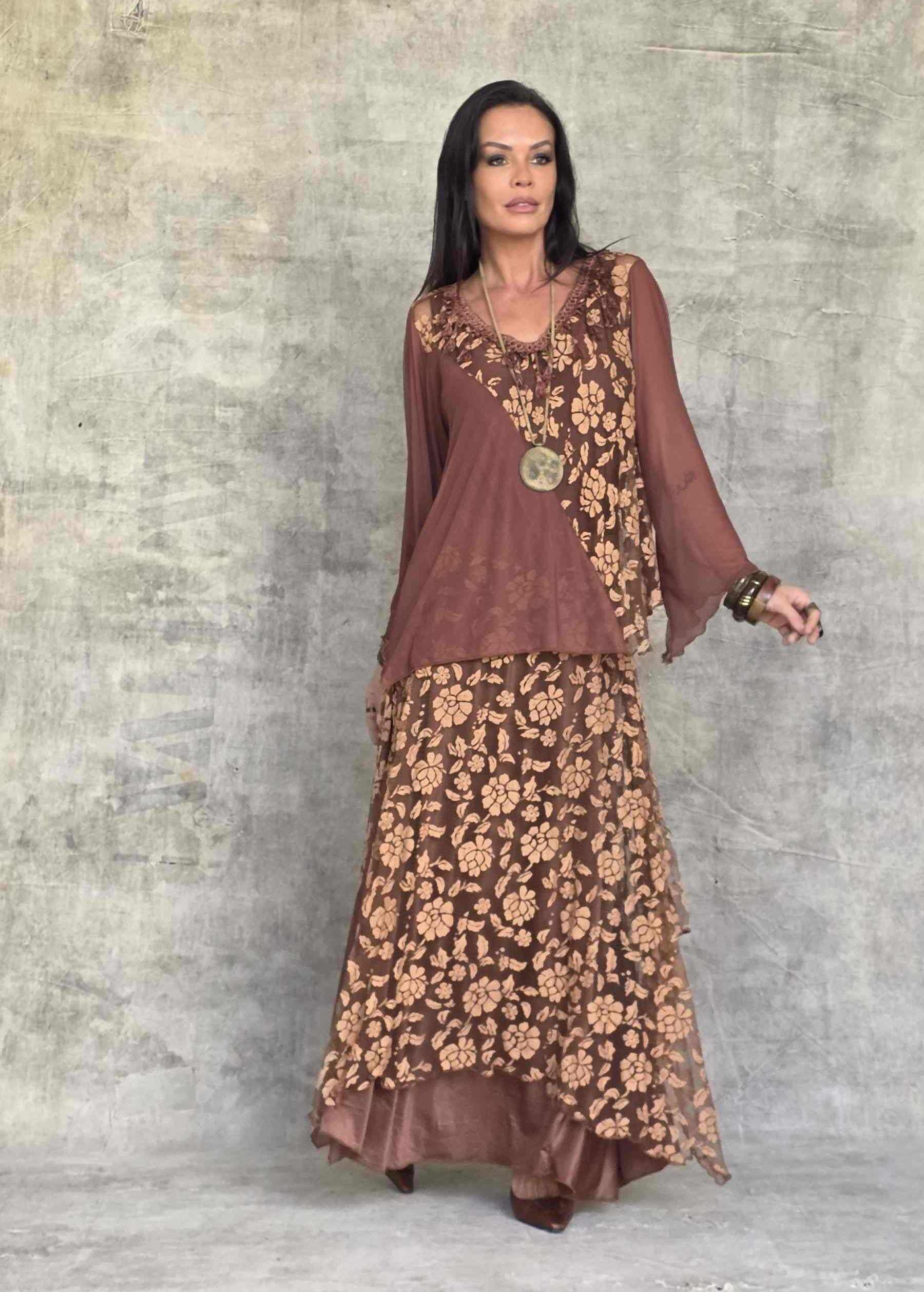 conjunto saia longa renda & tule fluido - Imagem 5