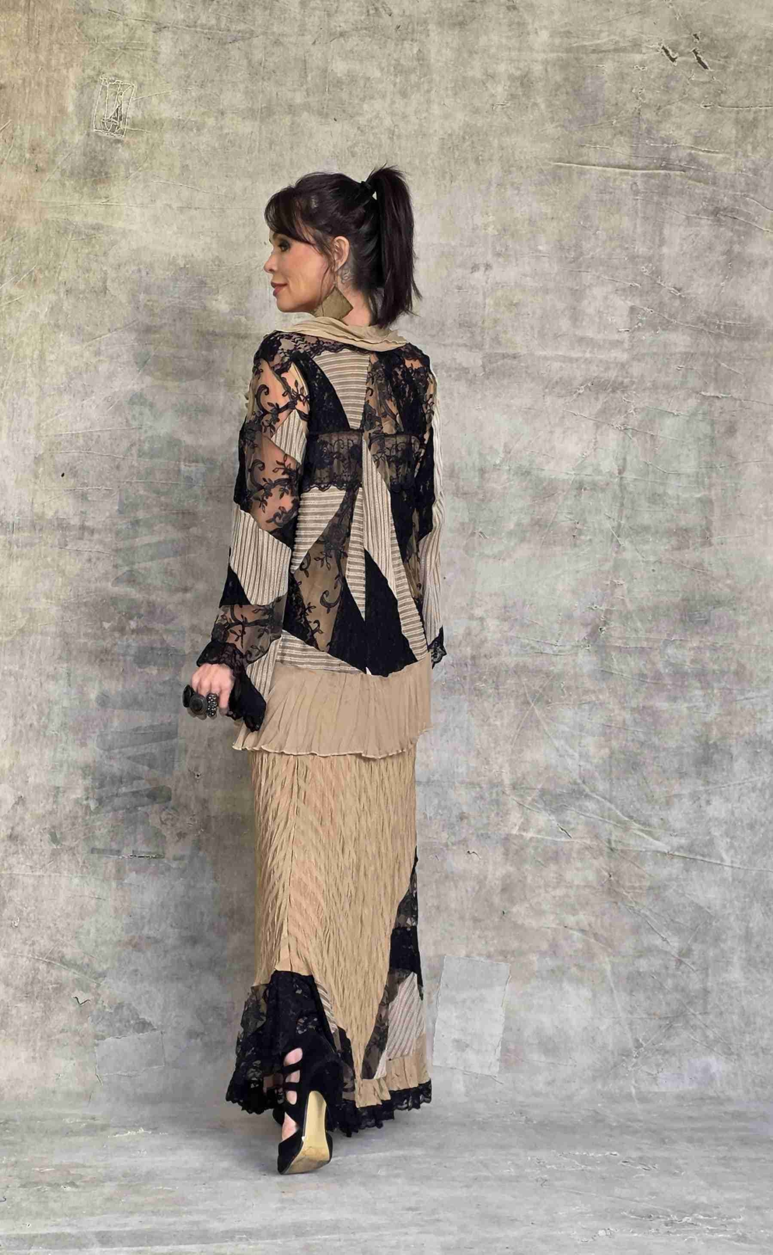 conjunto malha tricot rendas patchwork - Imagem 3