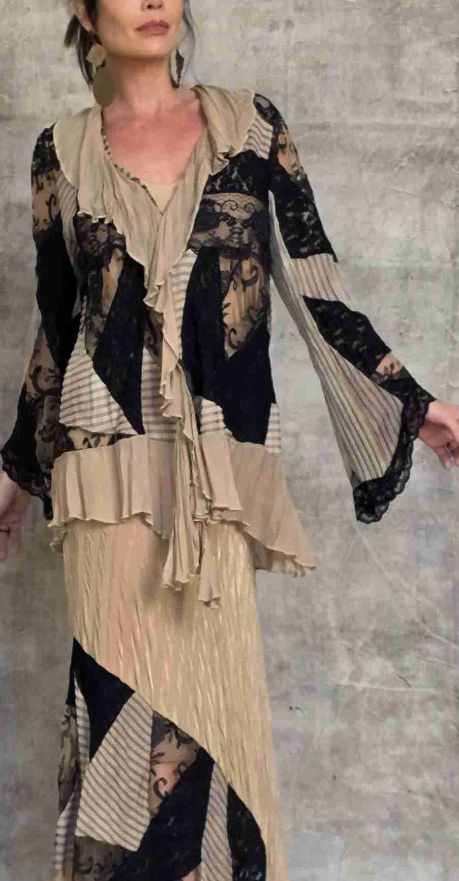 conjunto malha tricot rendas patchwork - Imagem 5