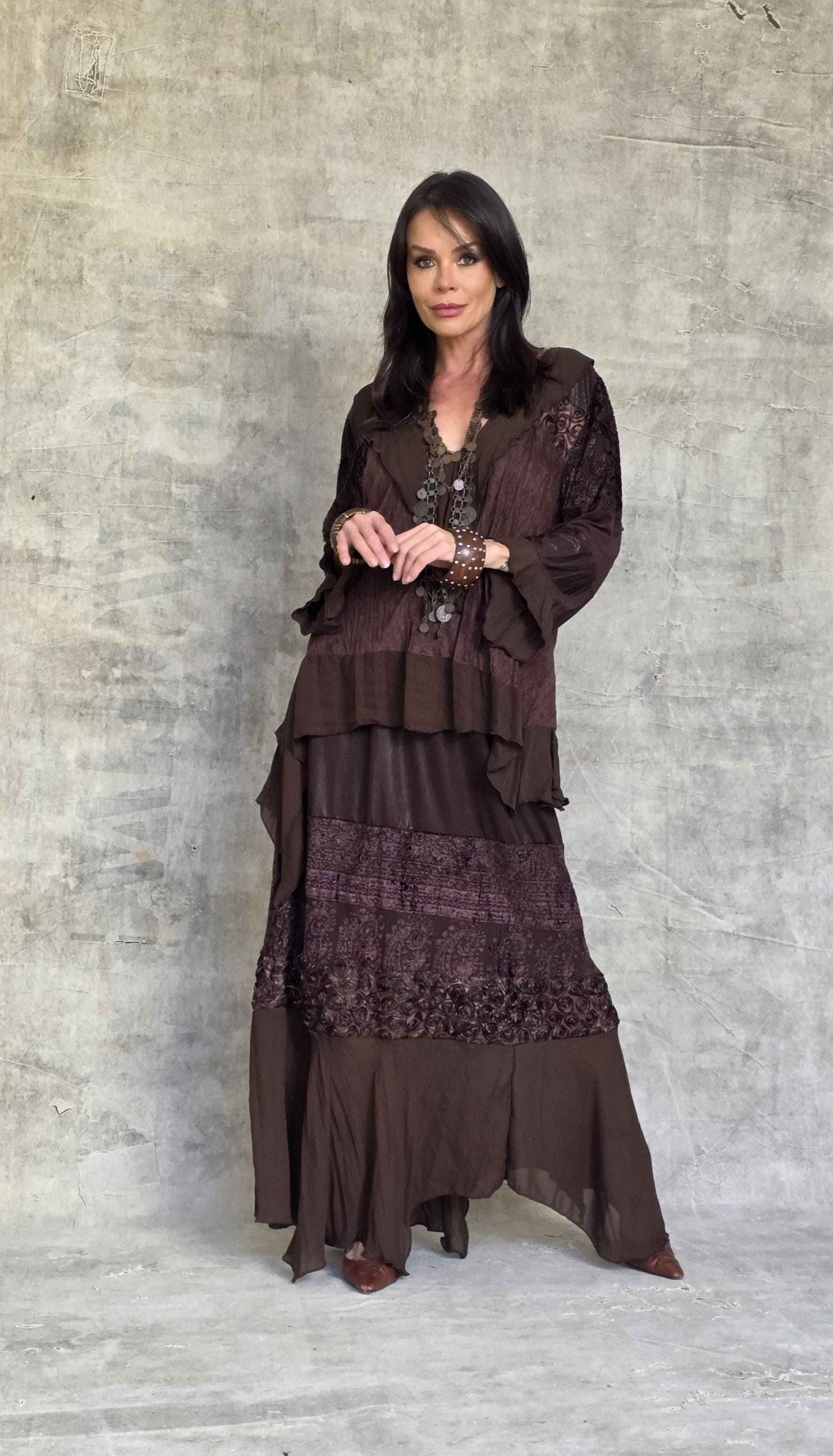 conjunto saia longa boho marrom intense - Imagem 3
