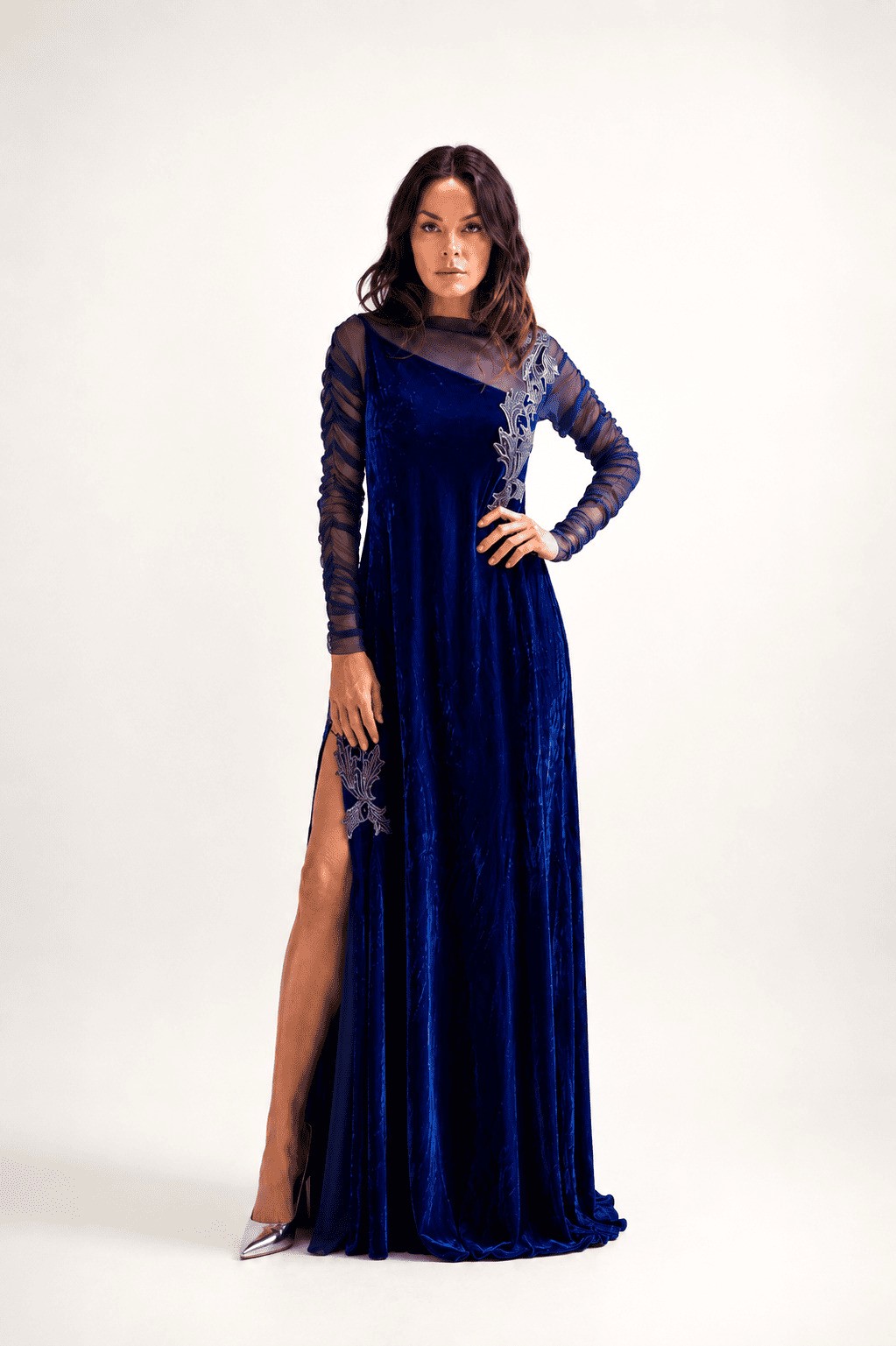 vestido longo veludo com transparência