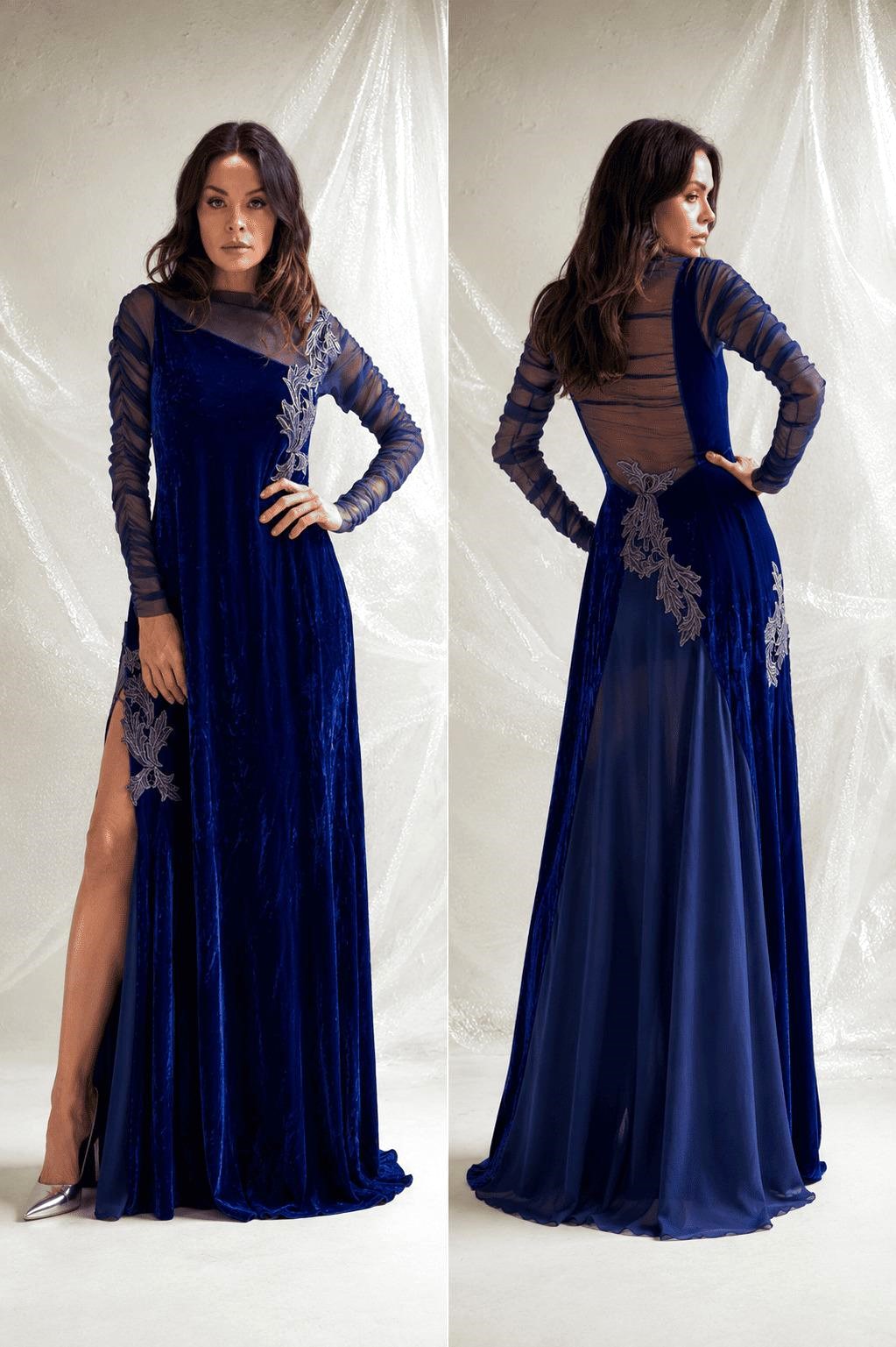 vestido longo veludo com transparência - Imagem 4