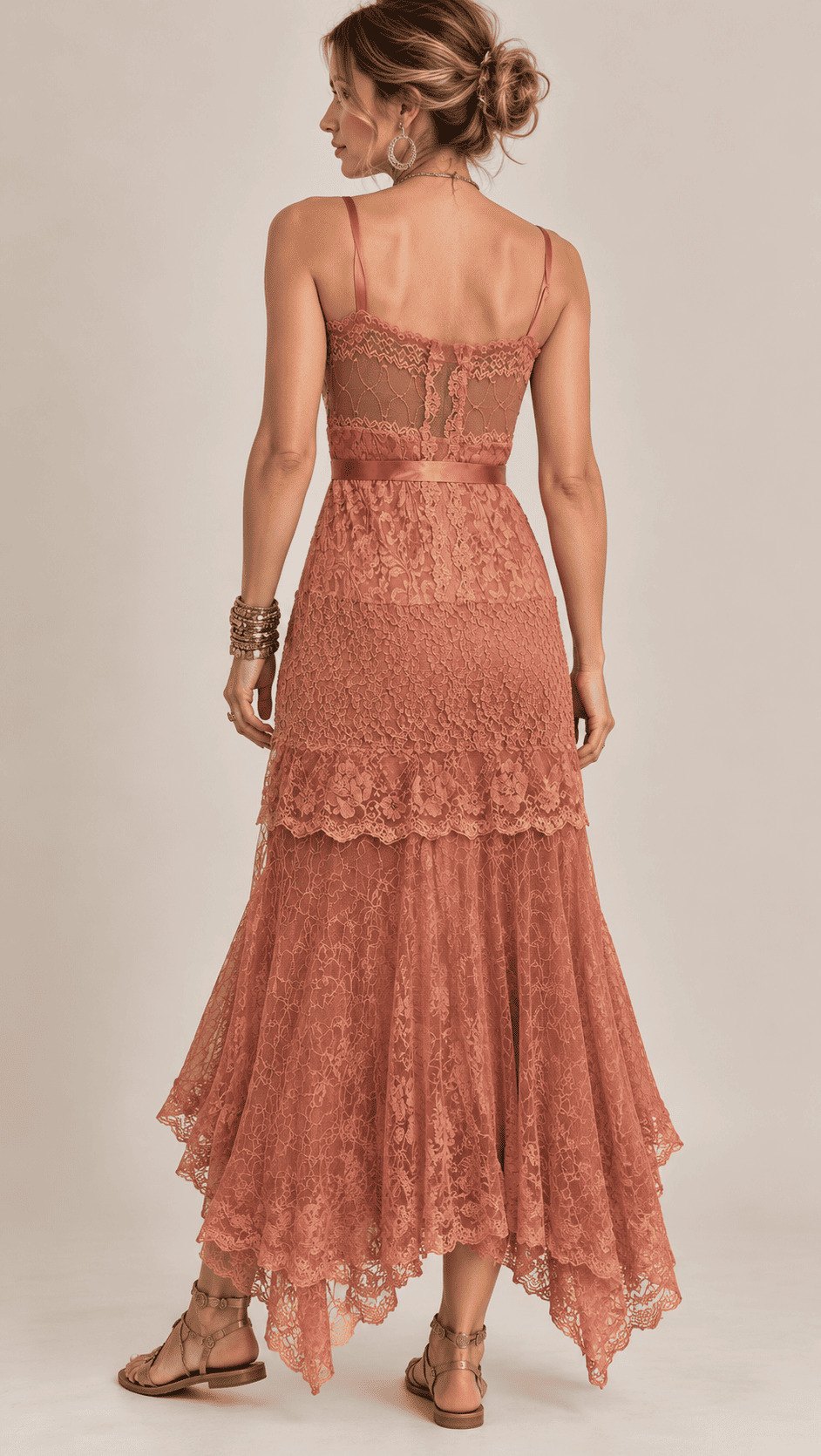 vestido renda longo alcinha laço cetim - Imagem 2