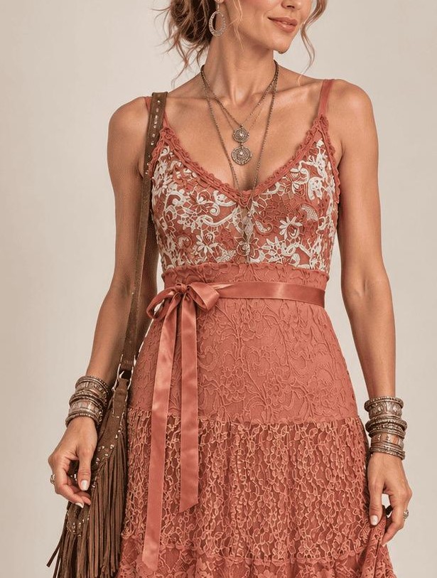 vestido renda longo alcinha laço cetim - Imagem 3