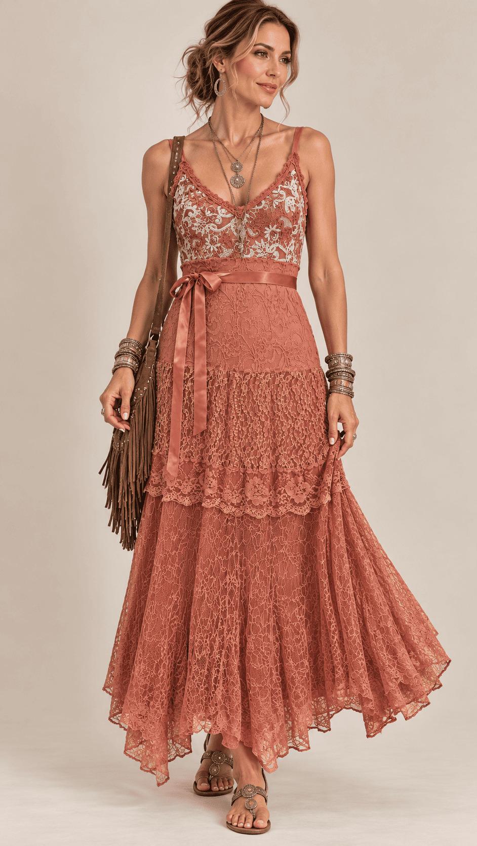 vestido renda longo alcinha laço cetim