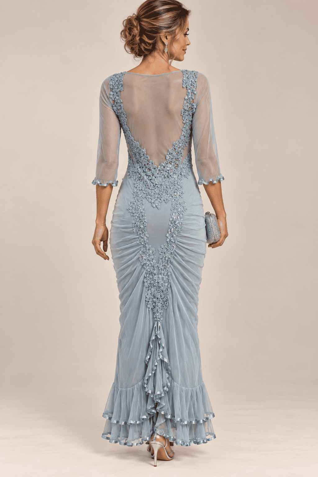 vestido longo corpo drapeado azul bebe - Imagem 3