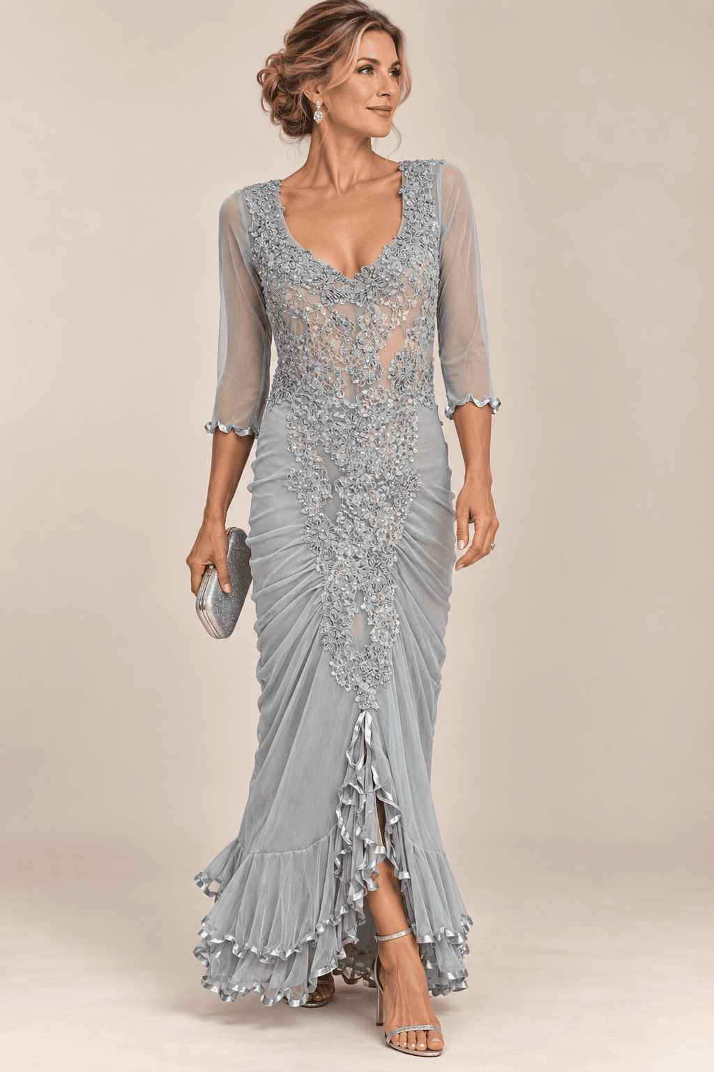 vestido longo corpo drapeado azul bebe - Imagem 2