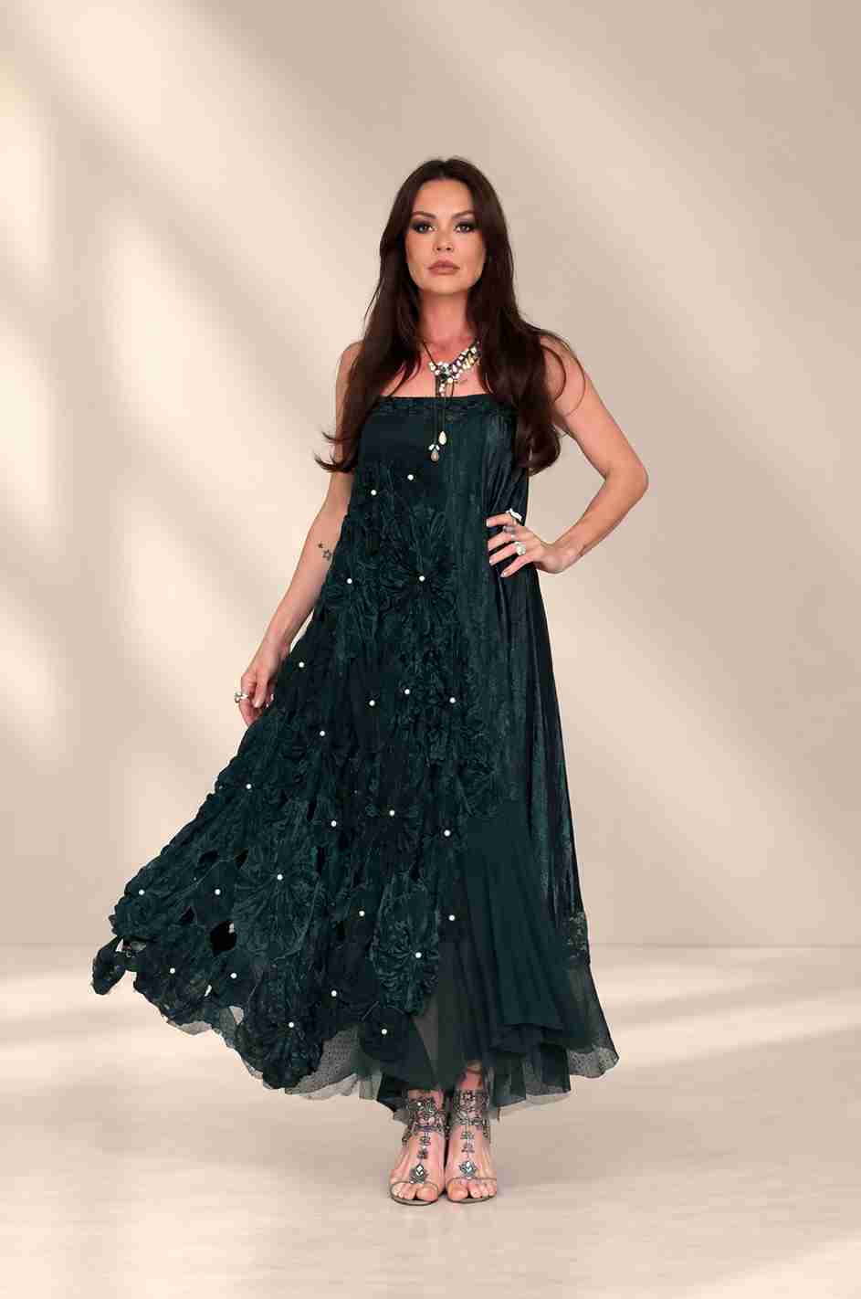 vestido midi alcinha saia fuxico - Imagem 7
