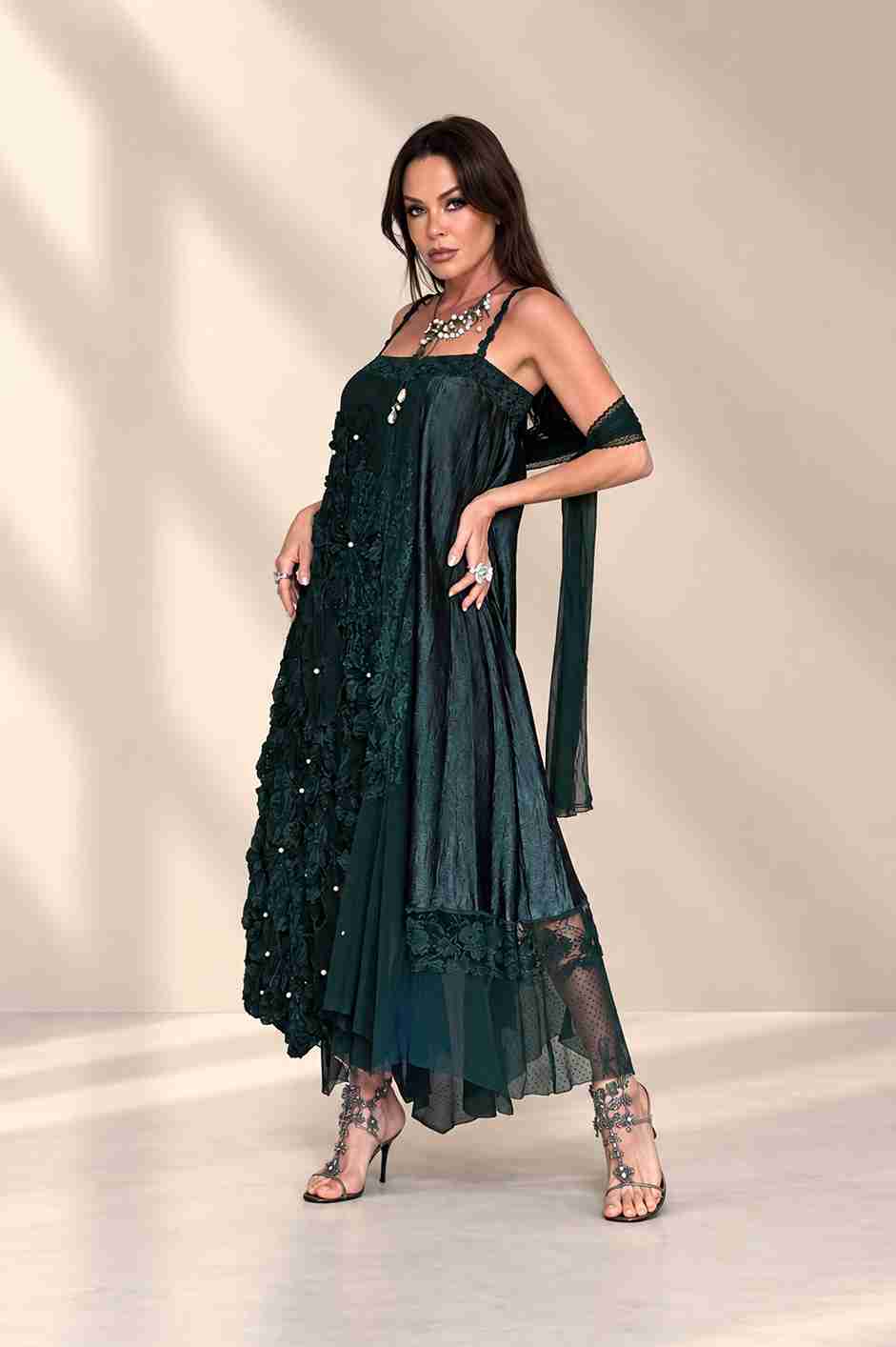 vestido midi alcinha saia fuxico - Imagem 2