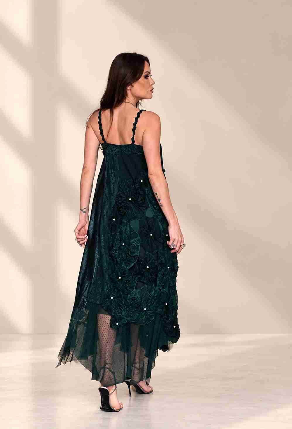 vestido midi alcinha saia fuxico - Imagem 4