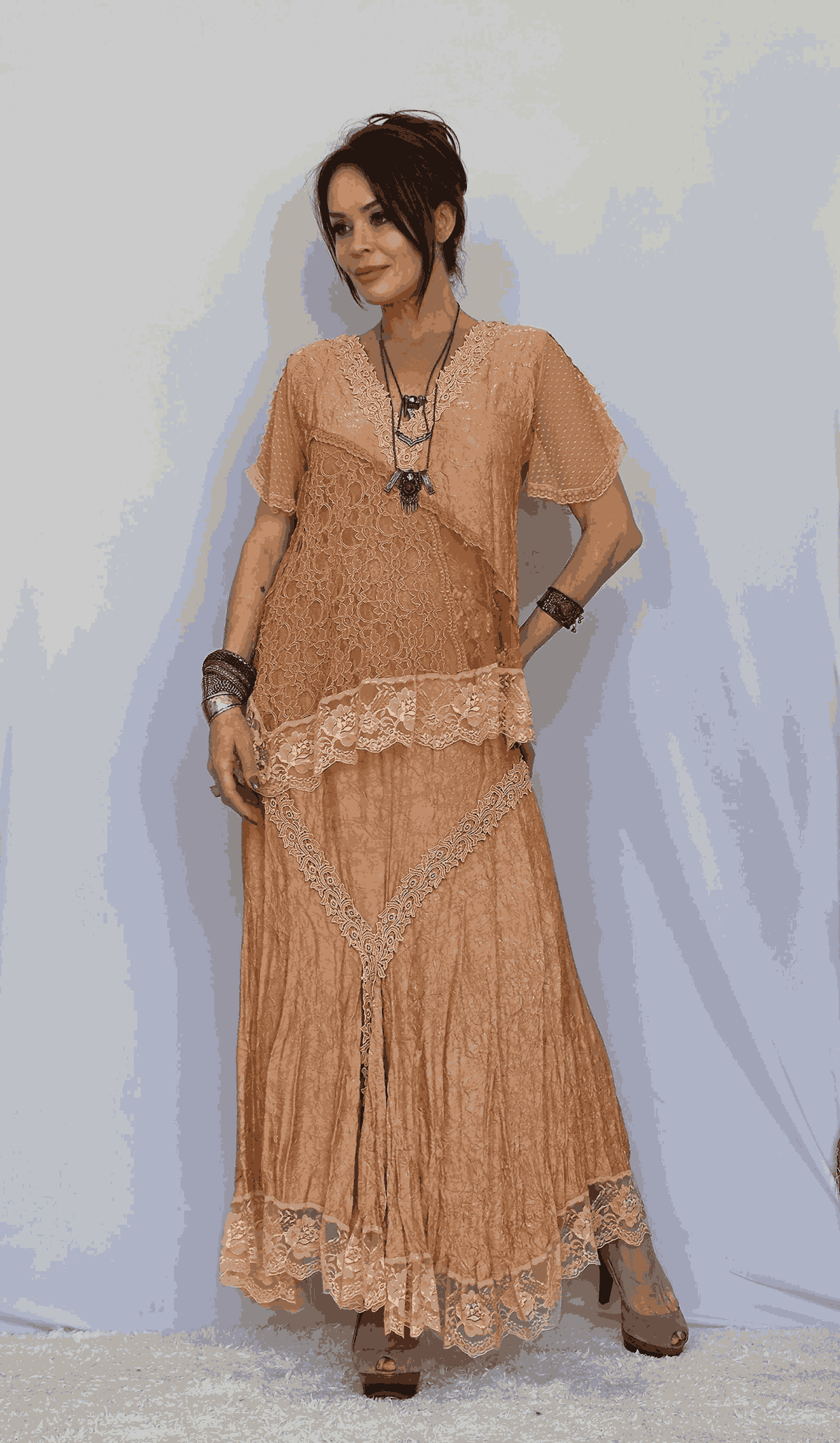 conjunto de saia renda boho laranja