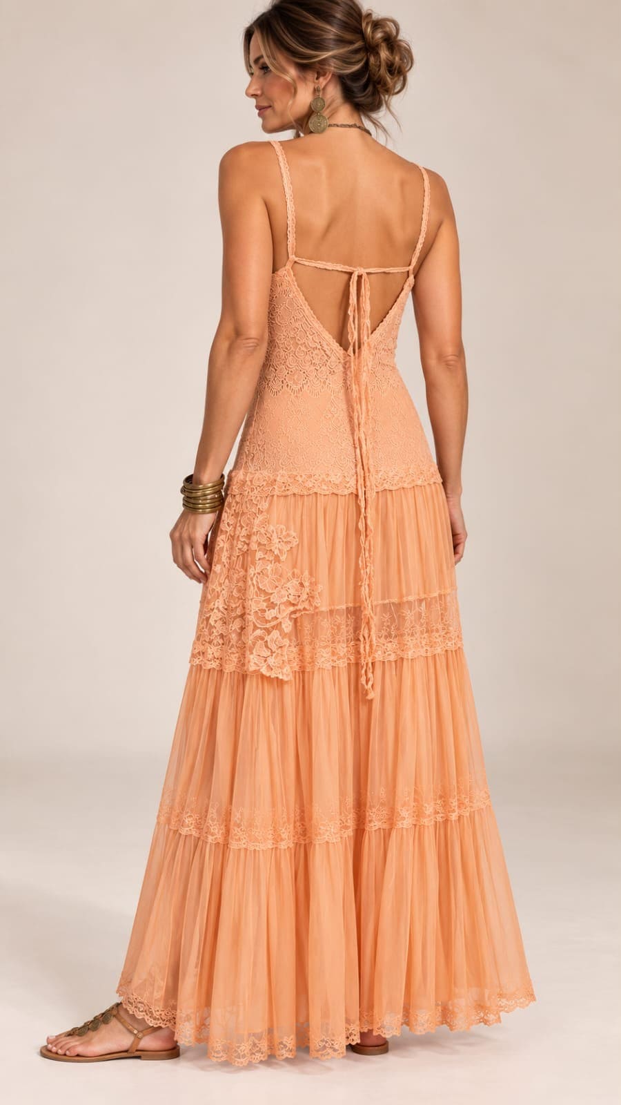 vestido longo boho alcinha medalha ouro velho decote - Imagem 2